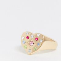 ASOS DESIGN - Bague cur chunky avec pierres multicolores - Doré Asos